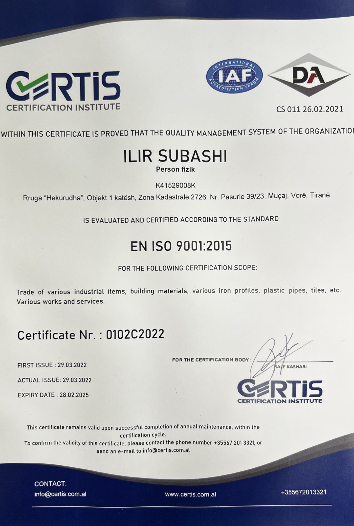 EN ISO 9001:2015 — Certis Certification Institute